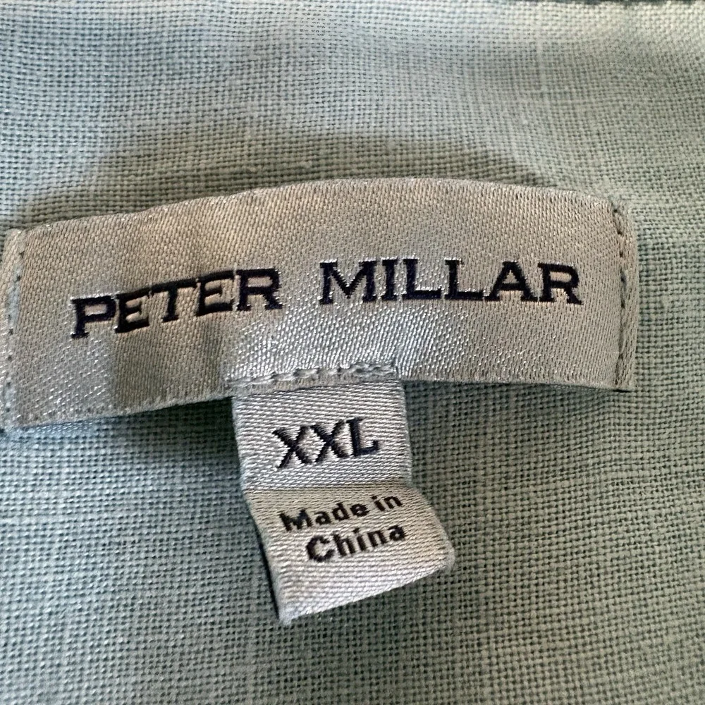 Peter Millar Button Up Shirt Mens XXL Blue 100% Linen Long Sleeve Breezy Hopsack